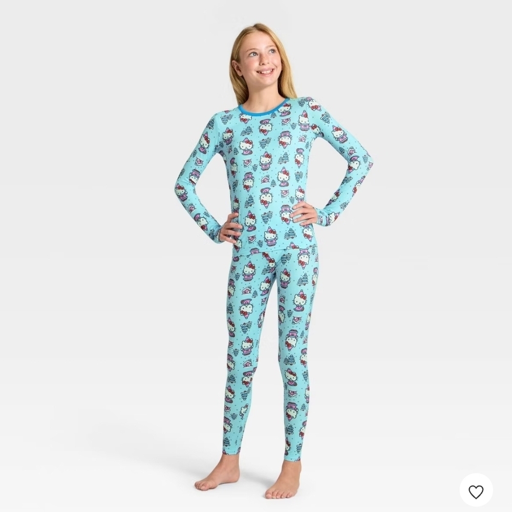 Cuddl Duds Aqua Hello Kitty Thermal Pajama Set